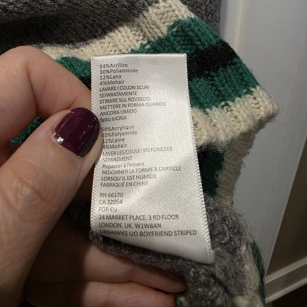Urban Outfitters Womens Striped Boyfriend Sweater Oversized Gray Green XS Preppy - Picture 7 of 7